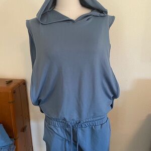 Joe’s Jeans Slate Blue Hooded Sleeveless Romper Soft Cozy Loungewear XL Jumper